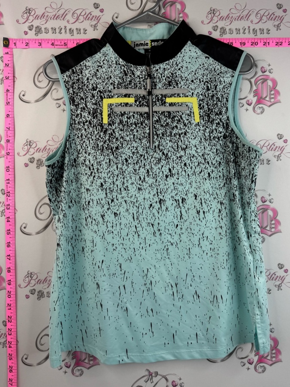 jamie sadock tank top Mint and Black Sleeveless Golf Tank with Yellow Accent